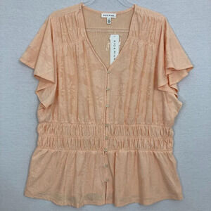 New‎ Rio & Rian Light Orange Flutter Sleeve Stretch Smock Detail Blouse size 2X